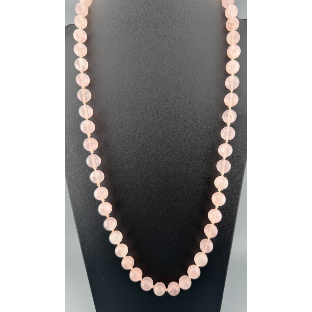 Vintage Rose Quartz Necklace Opera Length 14K closure